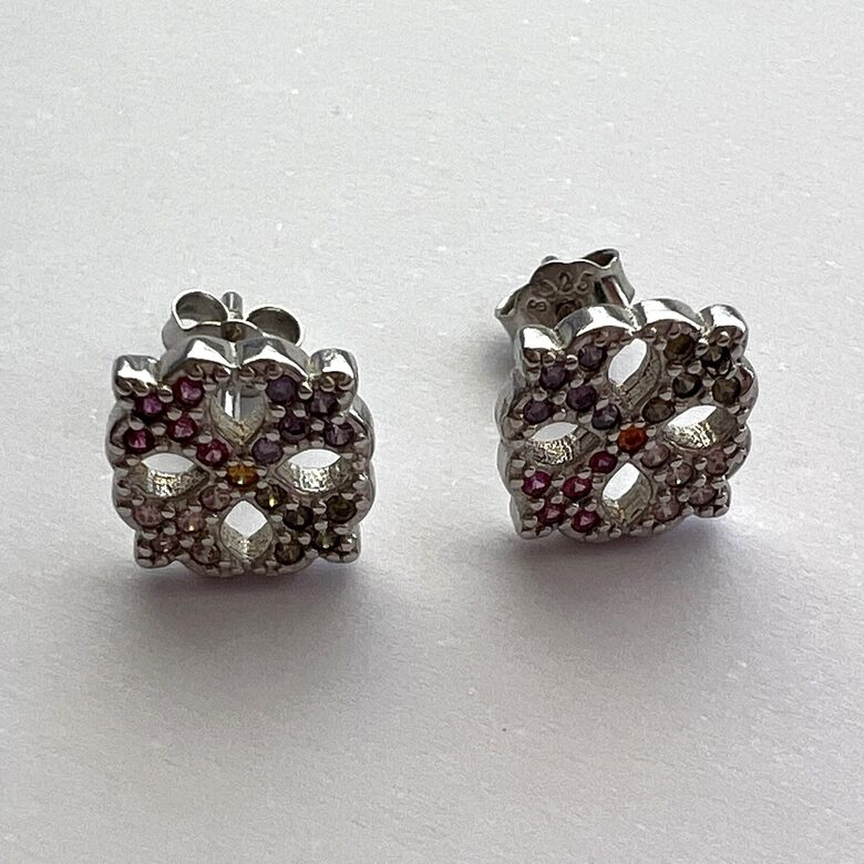 Silver Earrings with Zircon Flor de Colores